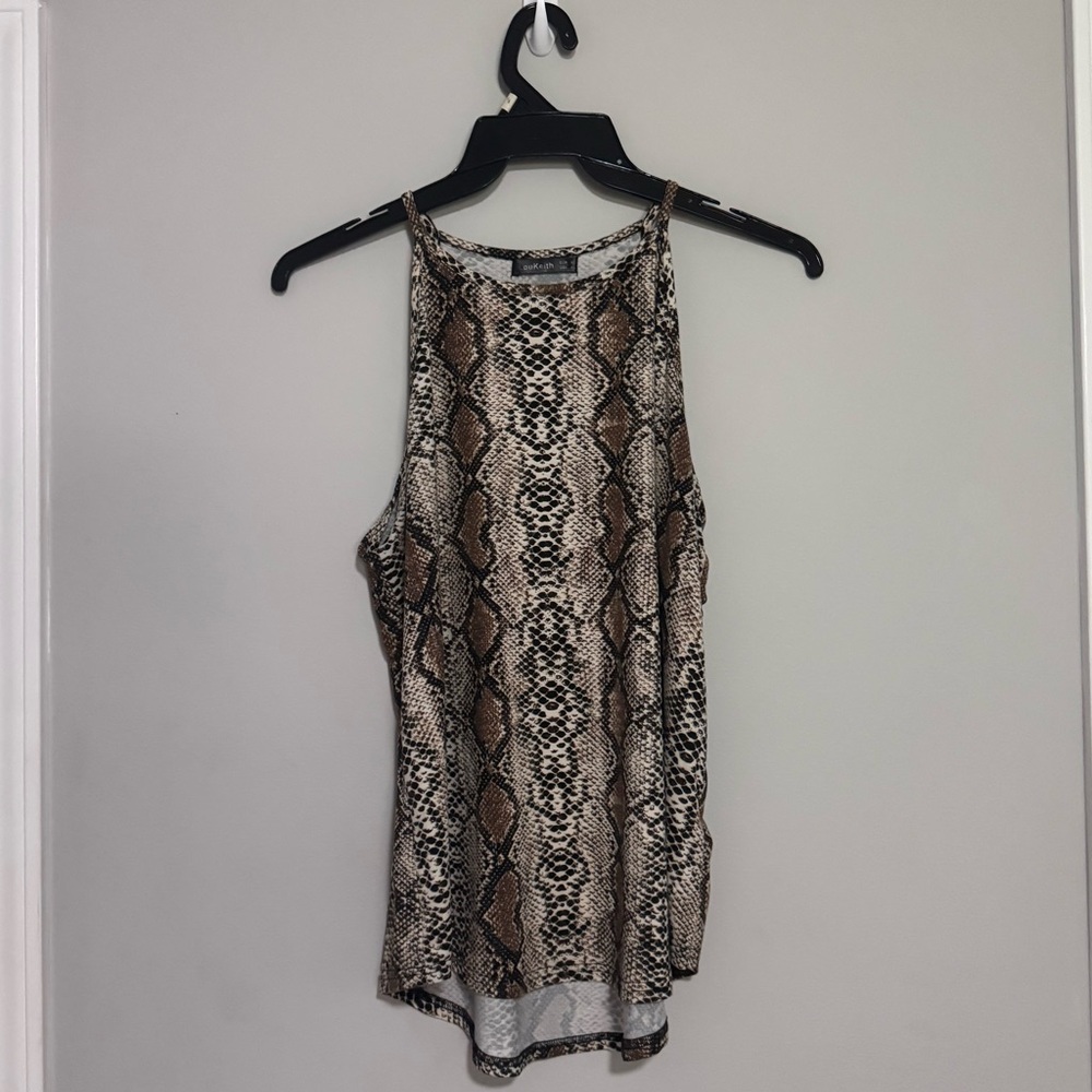 Women's Tan Snake Print Tank Top